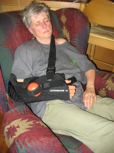 the red thing is an exercise ball, handily vecroed to my sling